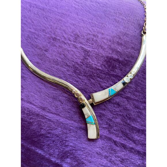 vintage Navajo necklace earring and bracelet sterling native opal turquoise - Picture 4 of 9